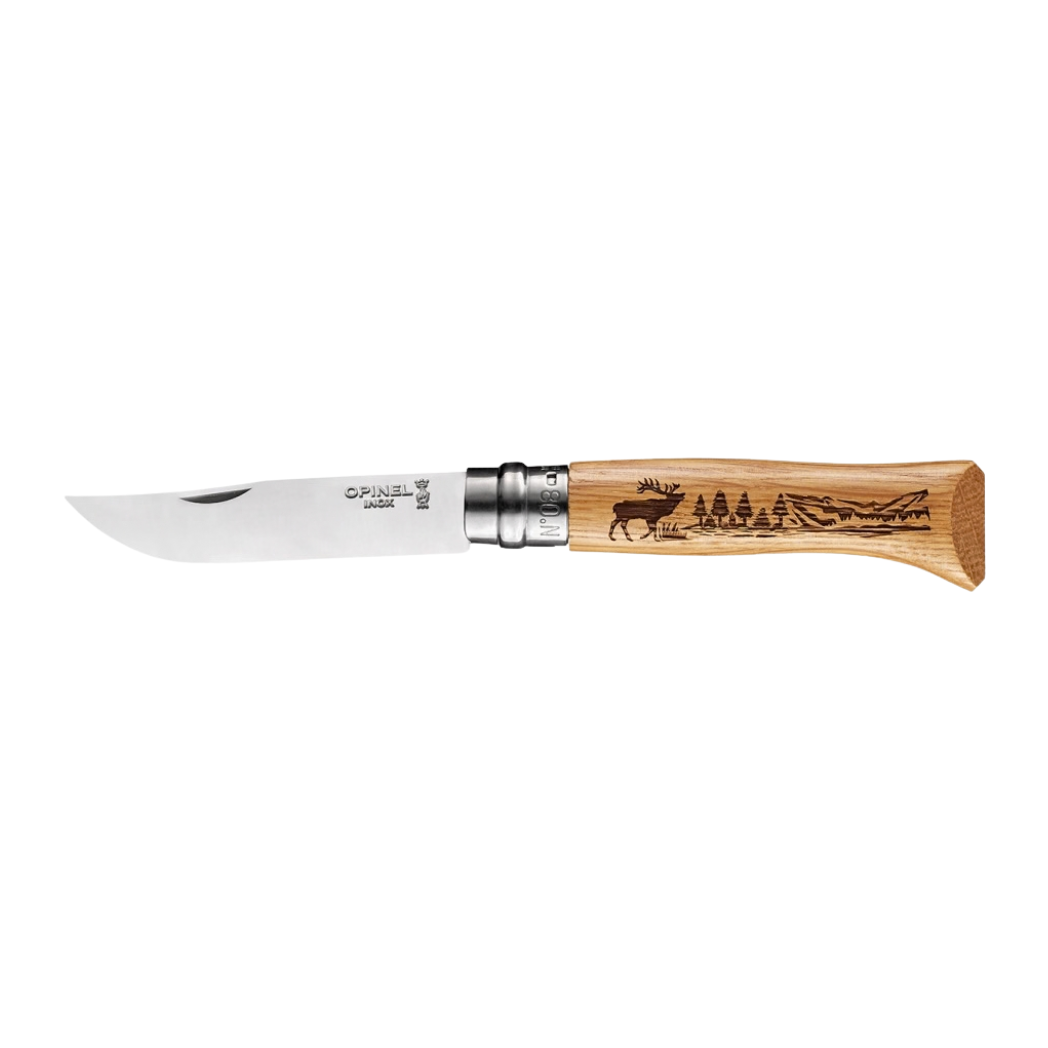 COLTELLINO OPINEL N°08 ANIMALIA CERVO – INOX CON MANICO IN LEGNO INCISO