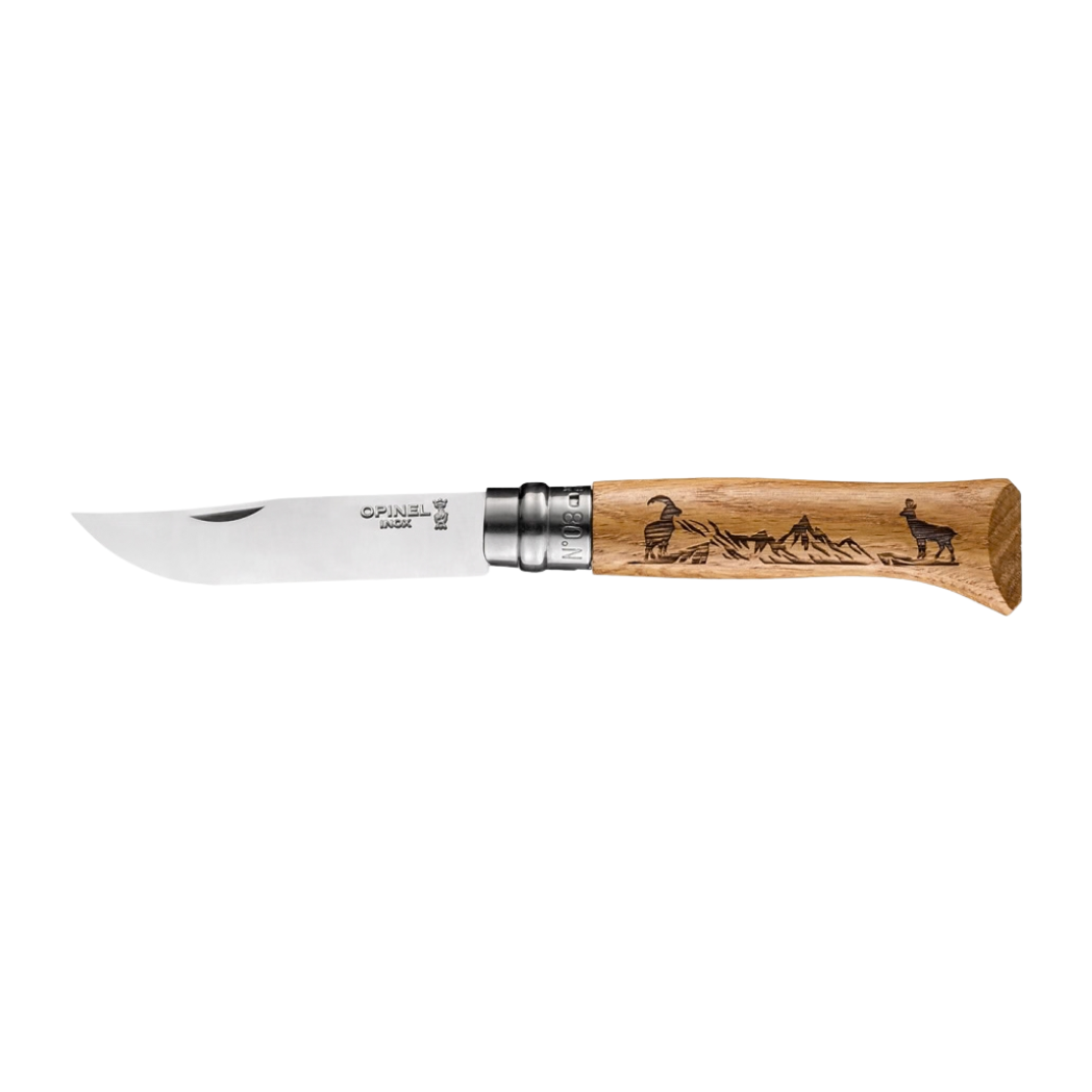 COLTELLINO OPINEL N°08 ANIMALIA CAMOSCIO – INOX CON MANICO IN LEGNO INCISO