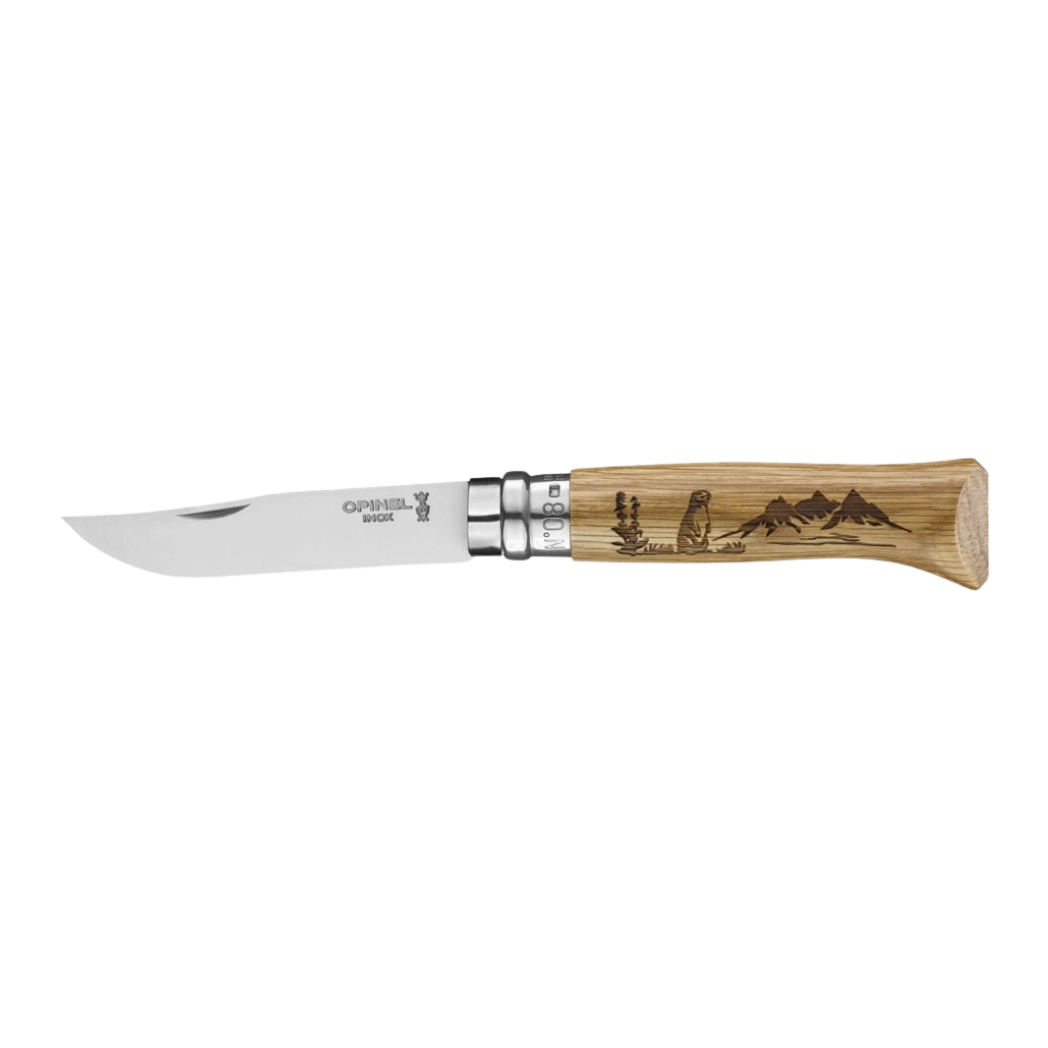 COLTELLINO OPINEL N°08 ANIMALIA MARMOTTA – INOX CON MANICO IN LEGNO INCISO