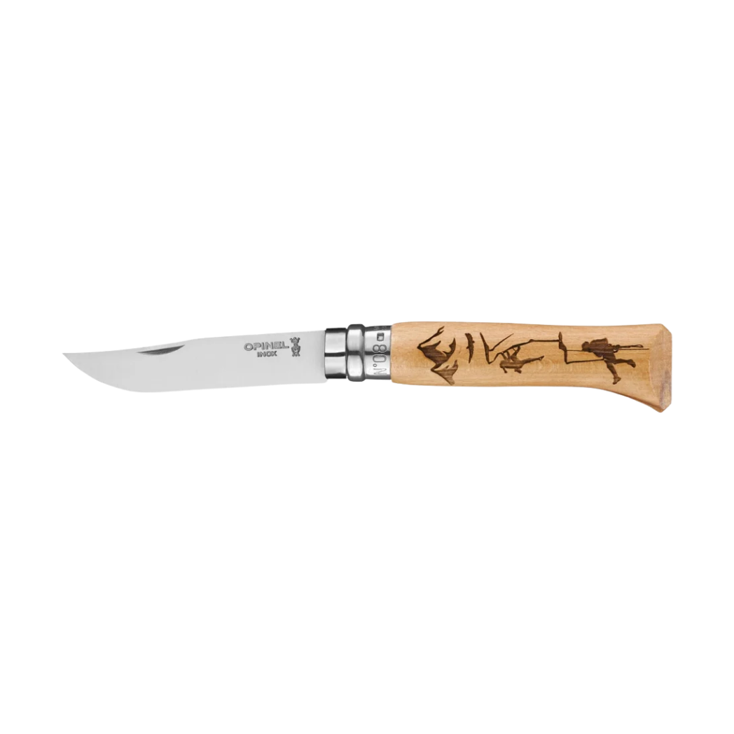COLTELLINO OPINEL N°08 ARRAMPICATA – INOX CON MANICO IN LEGNO INCISO