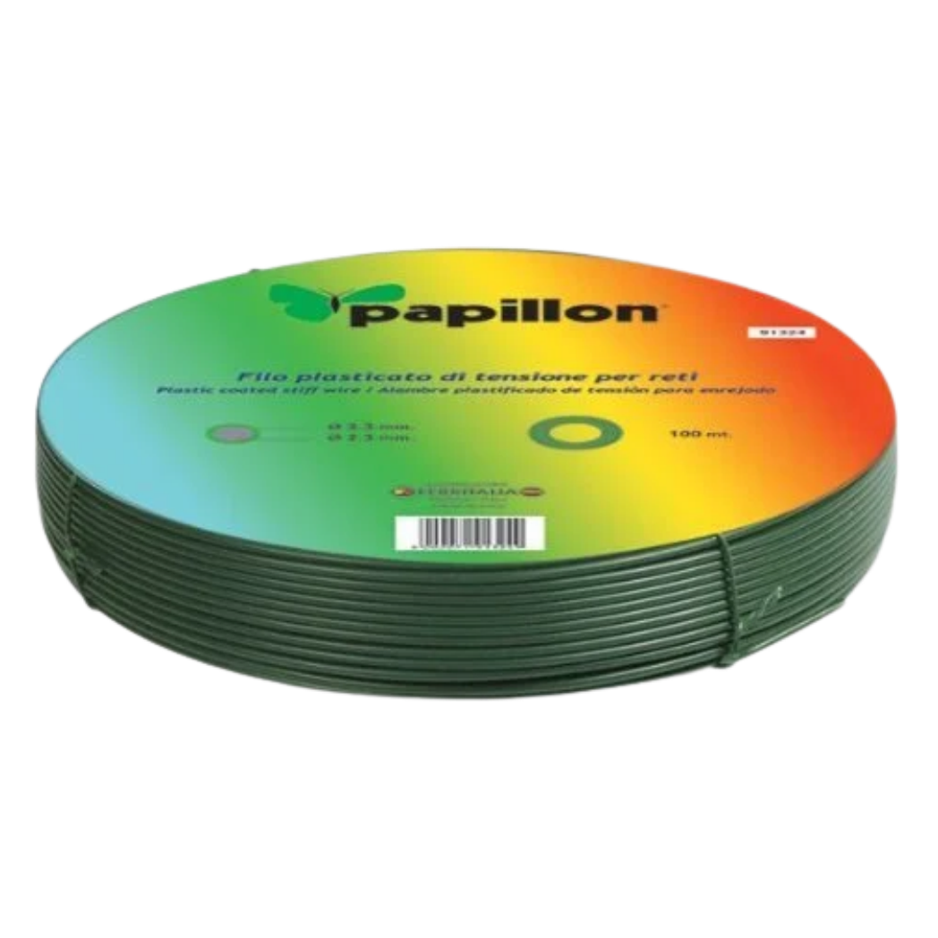 FILO DI TENSIONE PLASTIFICATO VERDE PER RETI 2,8MM x 100M - PAPILLON 93139